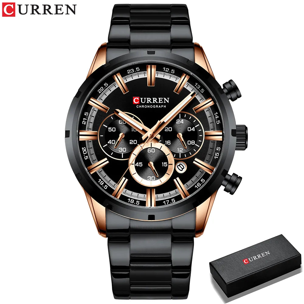 CURREN New Fashion Watches With Stainless Steel Top Brand Luxury Sports Chronograph Quartz Watch Men Relogio Masculino