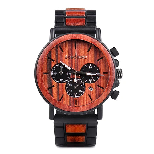 BOBO BIRD P09 Wood and Stainless Steel Watches Mens Chronograph Wristwatches Luminous Hands Stop Clock Customized Dropshipping