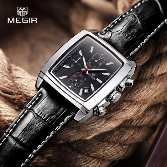 MEGIR New Casual Brand Watches Men Hot Fashion Sport Wristwatch Man Chronograph Leather Watch for Male Luminous Calendar Hour
