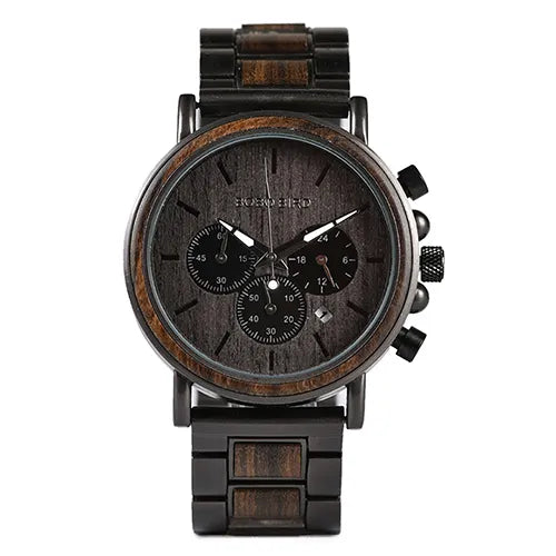 BOBO BIRD P09 Wood and Stainless Steel Watches Mens Chronograph Wristwatches Luminous Hands Stop Clock Customized Dropshipping