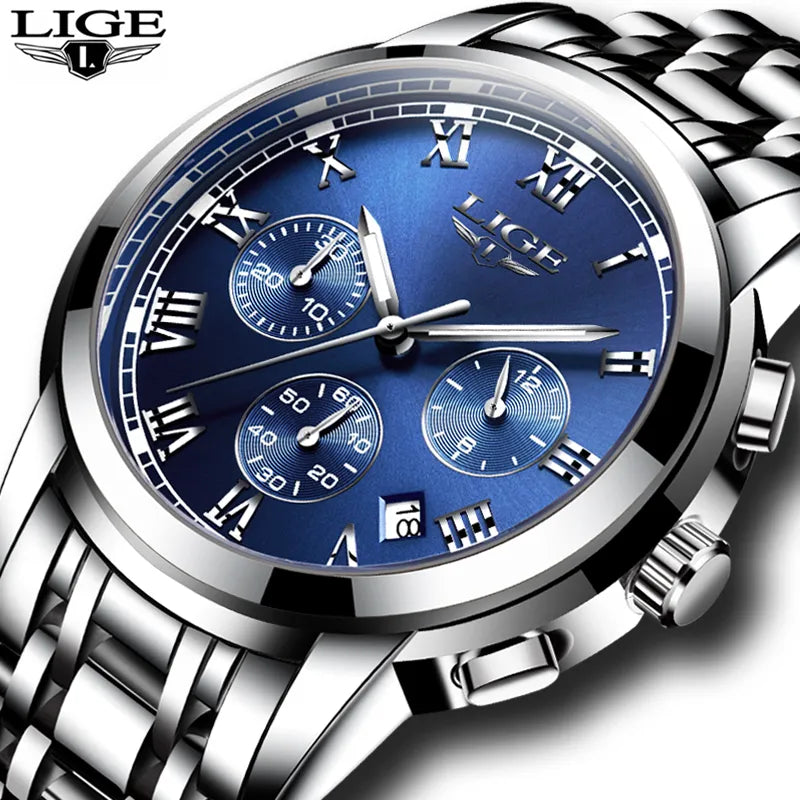2025 Men Watch Luxury Top Brand LIGE Sport Chronograph Watches Mens Waterproof Full Steel Quartz Clock Watches Relogio Masculino