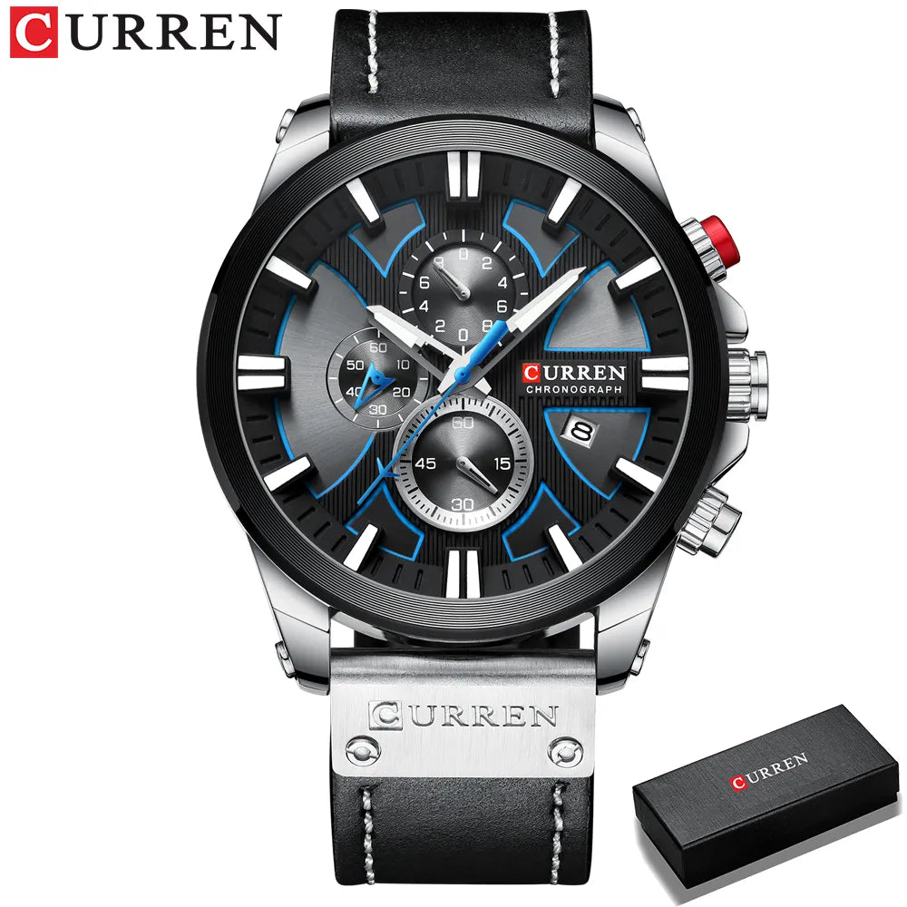CURREN Watch Chronograph Sport Mens Leather Wristwatch Relogio Masculino