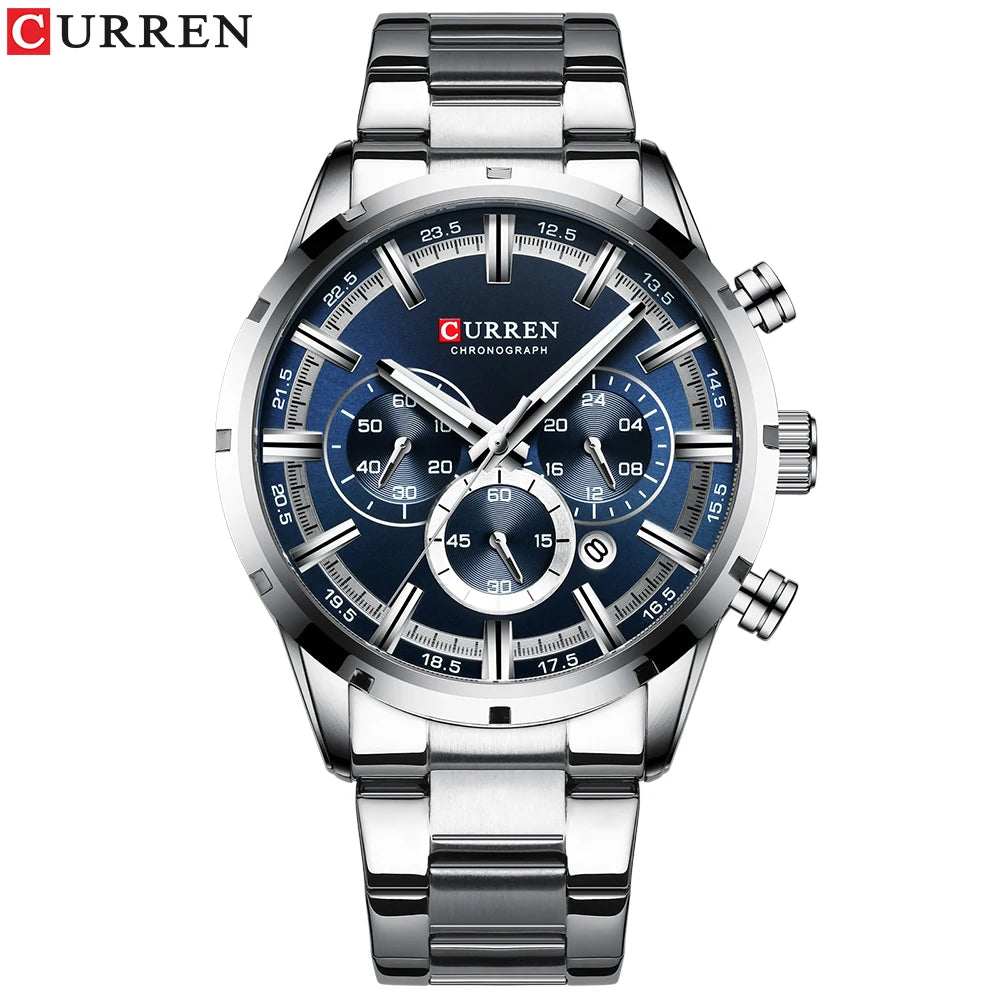CURREN New Fashion Watches With Stainless Steel Top Brand Luxury Sports Chronograph Quartz Watch Men Relogio Masculino
