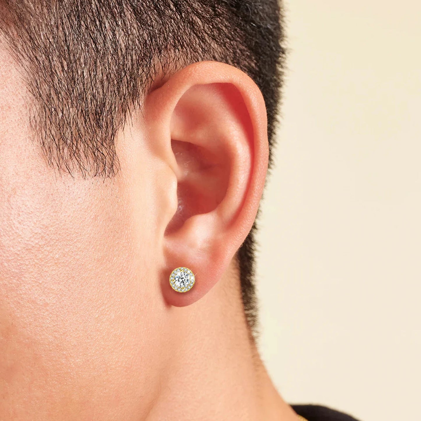 1CT Pass Diamond Test VVS Moissanite Jewelry GRA Certified Men Women Gifts 14K Gold Plated 925 Sterling Silver Halo Stud Earring