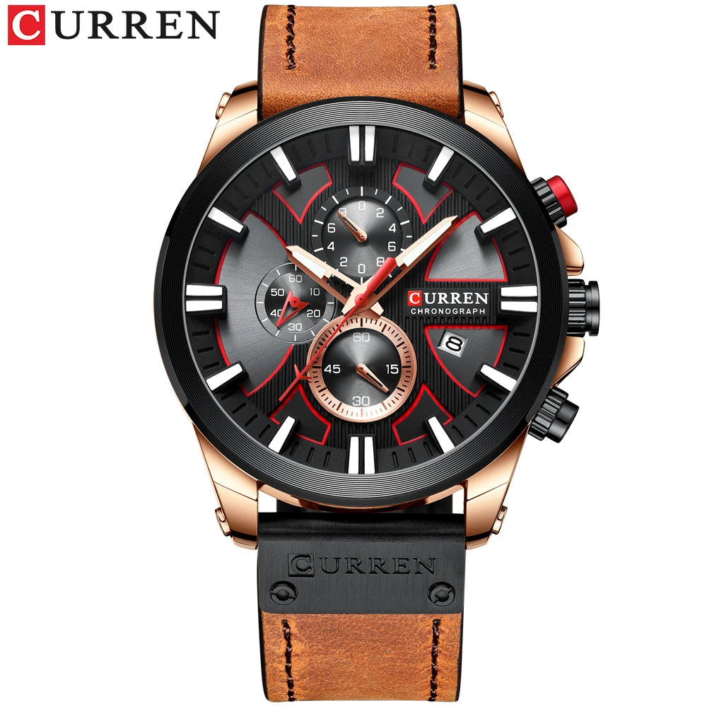 CURREN Watch Chronograph Sport Mens Leather Wristwatch Relogio Masculino