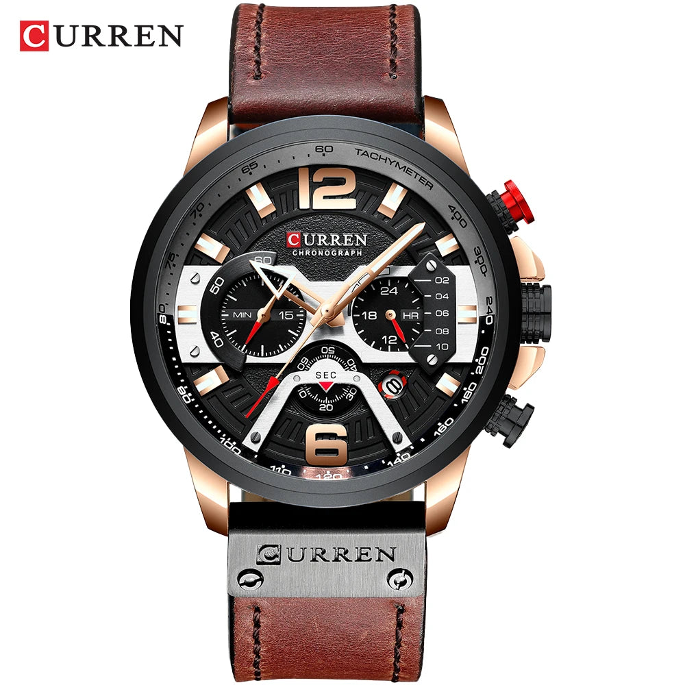 CURREN Luxury Military Leather Wrist Watch Chronograph Wristwatch