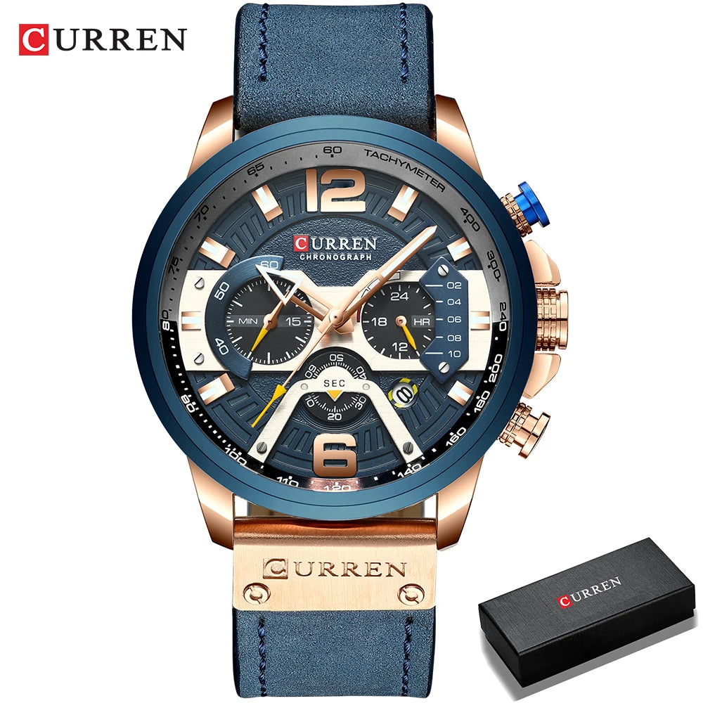 CURREN Luxury Military Leather Wrist Watch Chronograph Wristwatch