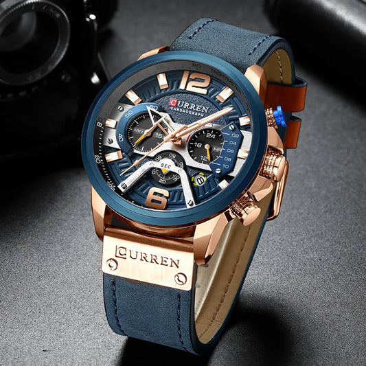 CURREN Luxury Military Leather Wrist Watch Chronograph Wristwatch