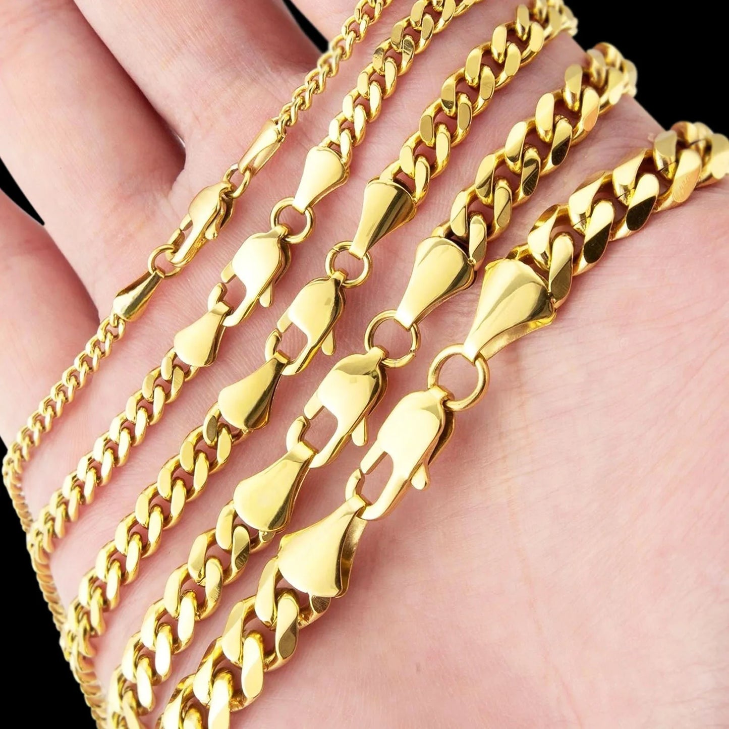 5MM Curb Cuban Necklace Tarnish Free Waterproof Jewelry Women Hiphop 14K Real Gold Plating Stainless Steel Men Cuban Link Chain