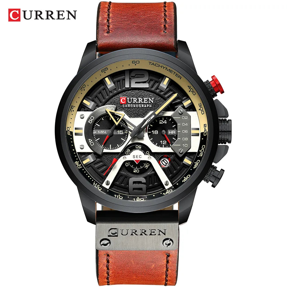 CURREN Luxury Military Leather Wrist Watch Chronograph Wristwatch