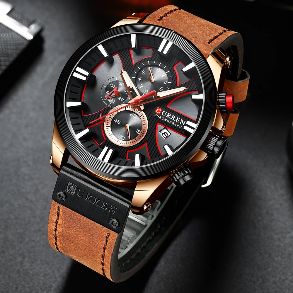 CURREN Watch Chronograph Sport Mens Leather Wristwatch Relogio Masculino