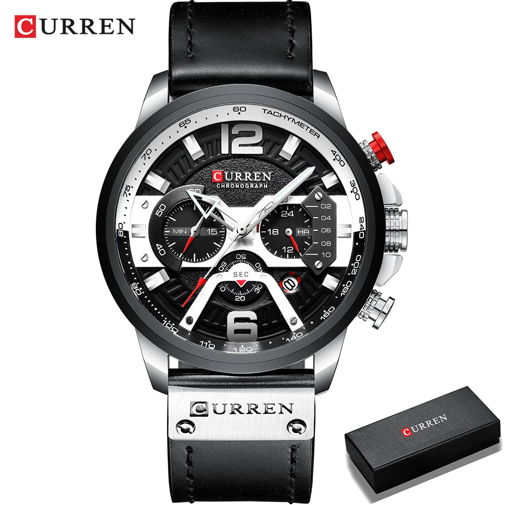 CURREN Luxury Military Leather Wrist Watch Chronograph Wristwatch