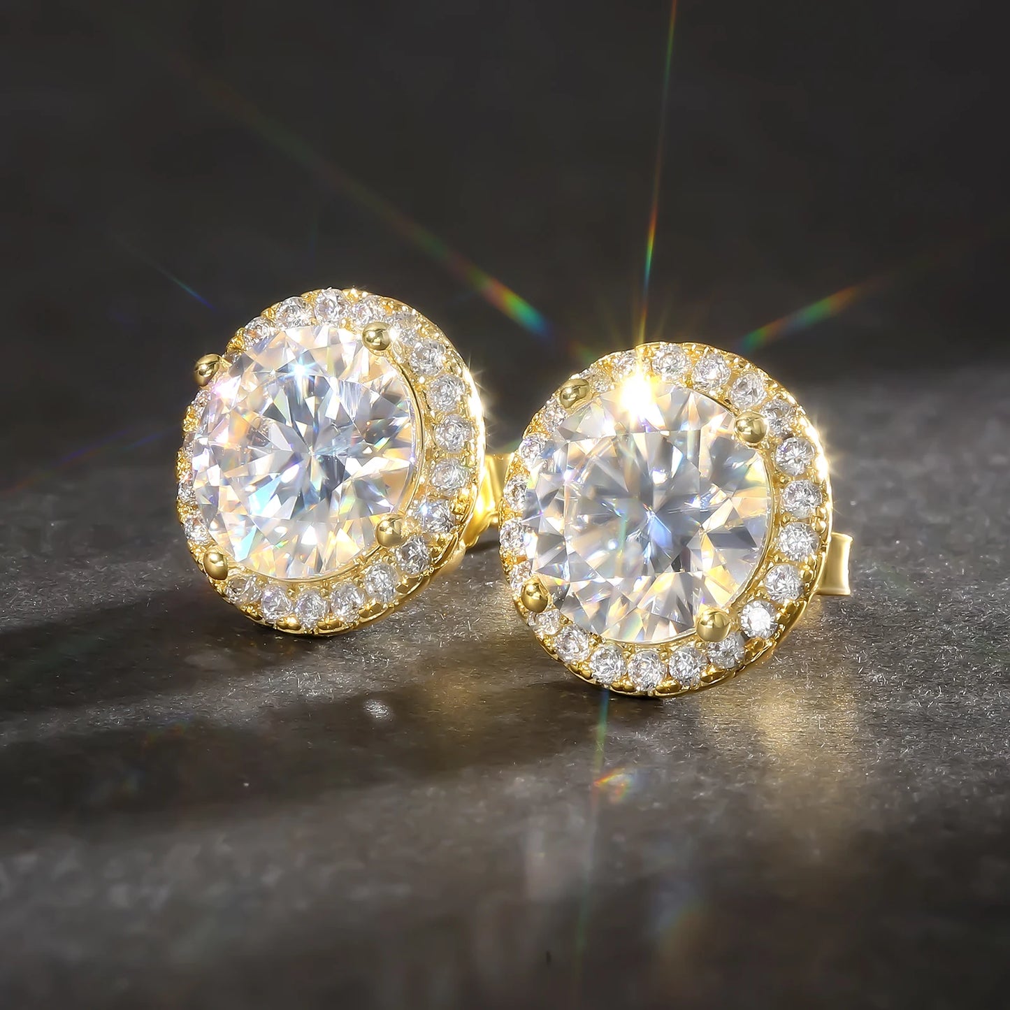 1CT Pass Diamond Test VVS Moissanite Jewelry GRA Certified Men Women Gifts 14K Gold Plated 925 Sterling Silver Halo Stud Earring