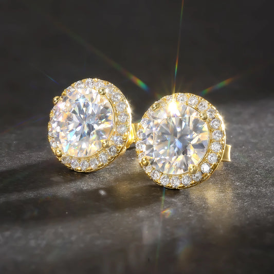 1CT Pass Diamond Test VVS Moissanite Jewelry GRA Certified Men Women Gifts 14K Gold Plated 925 Sterling Silver Halo Stud Earring
