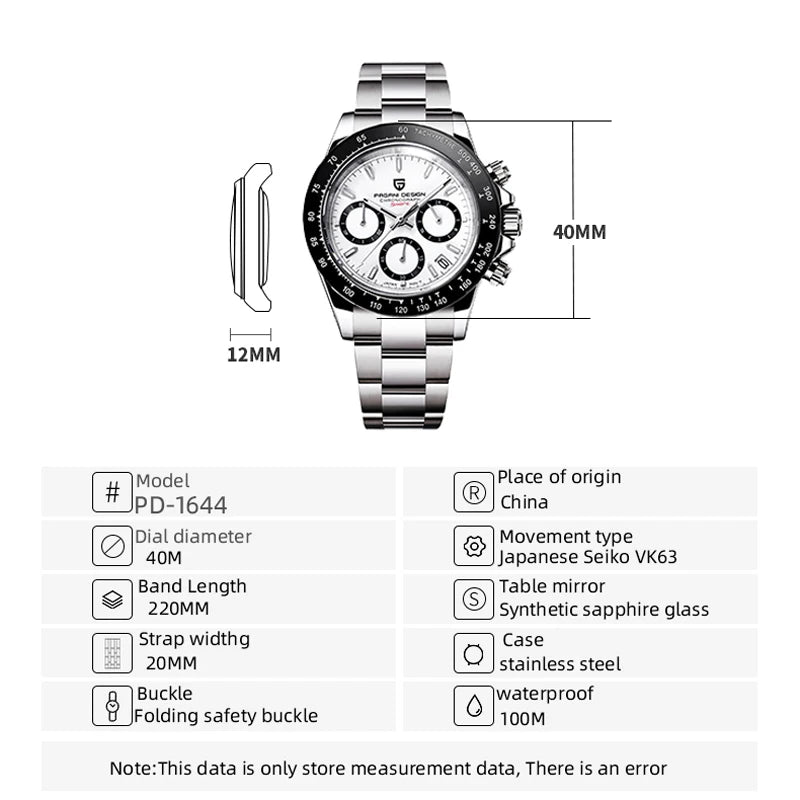 PAGANI DESIGN 2025 New Men's Watches Quartz Business Watch Mens Watches Top Brand Luxury Watch Men Chronograph VK63 Reloj Hombre