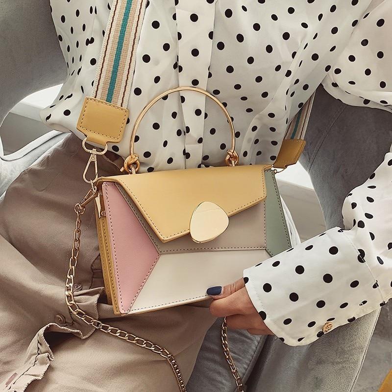 Contrast PU Leather Crossbody Shoulder Messenger Bag