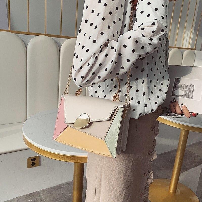 Contrast PU Leather Crossbody Shoulder Messenger Bag