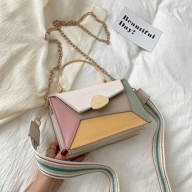 Contrast PU Leather Crossbody Shoulder Messenger Bag