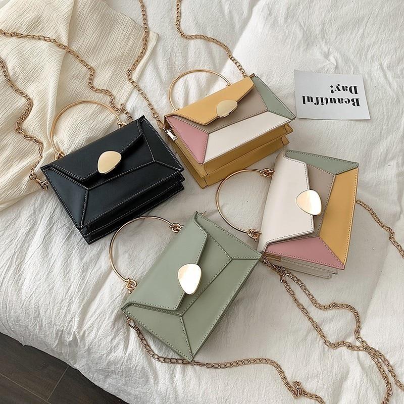 Contrast PU Leather Crossbody Shoulder Messenger Bag