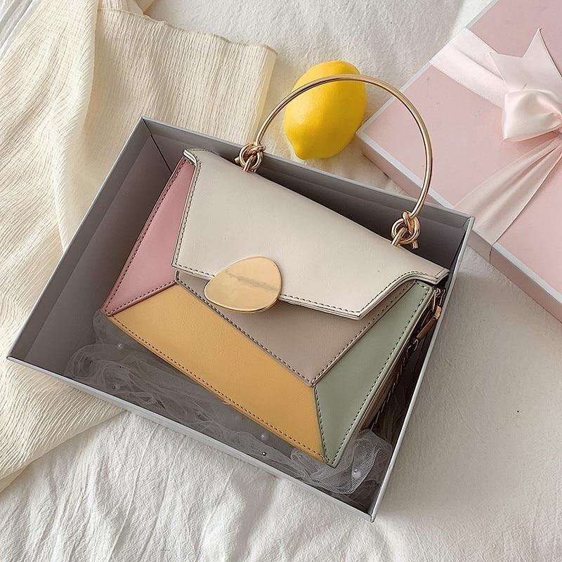 Contrast PU Leather Crossbody Shoulder Messenger Bag